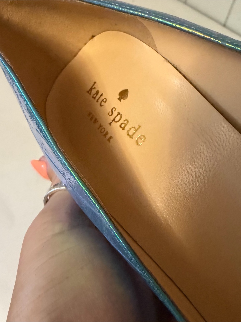 Blue Turquoise Croc Embossed Aquatic Pointy Toe Pump Leather Kate Spade Size 9 - Picture 2 of 5